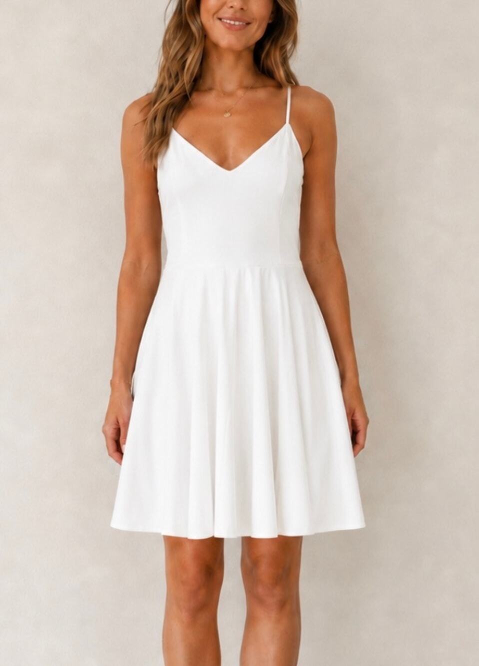 New Cheryl A-line mini dress open back with straps stretch minimalist size Small